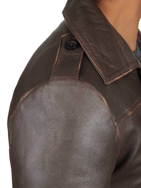 Mens Distressed Brown Winter Long Leather Trench Coat