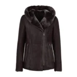 Womens Hooded Fur Shearling long Jacket