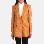 Tan Brown Leather Blazer for Women – Marilyn Collection