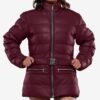 Stylish Robin Womens Maroon Puffer Jacket – Vegan Leather & Duck Down