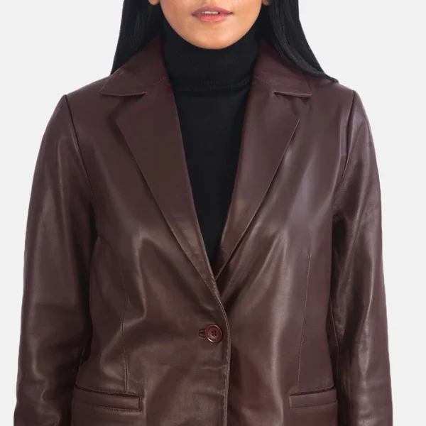 Maroon leather blazer for women