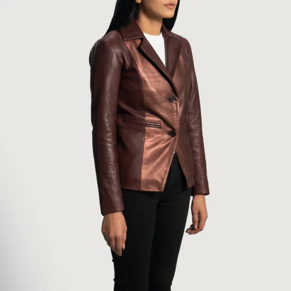 Maroon metallic leather jacket