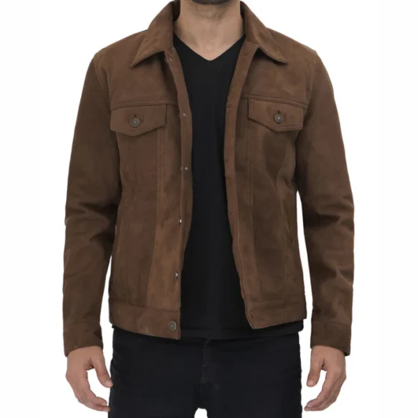 Mens Brown Leather Trucker Jacket