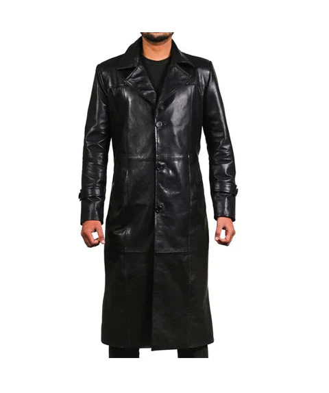 Mens Black Leather Long Duster Coat