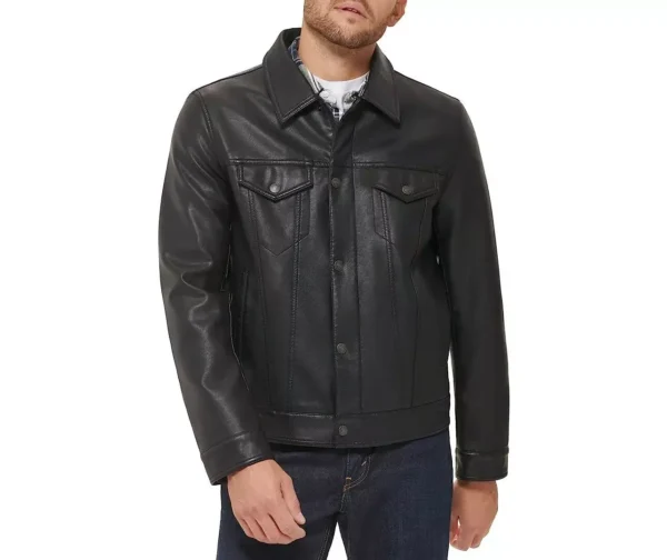 Classic Mens Trucker Leather Jacket