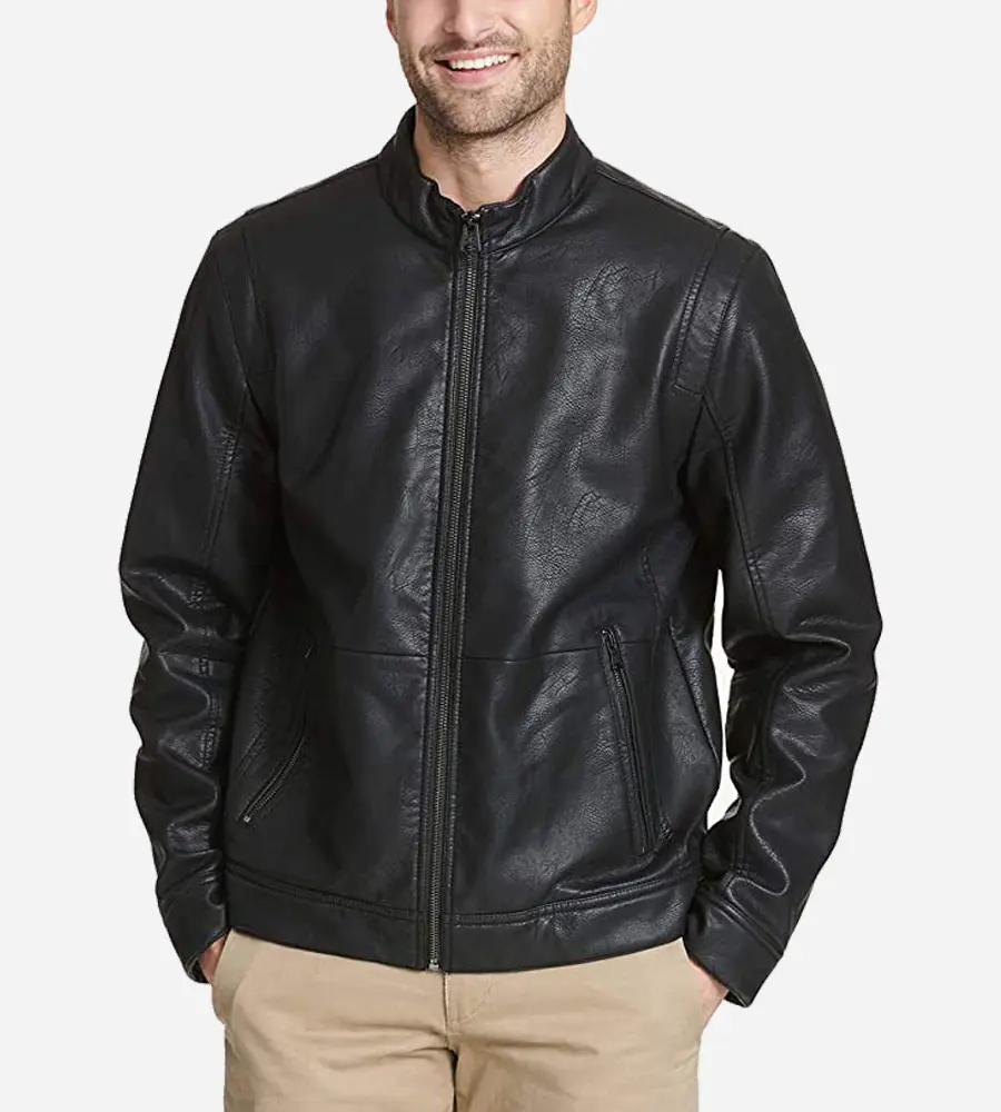 Mens Faux Leather Racer Jacket by Dockers