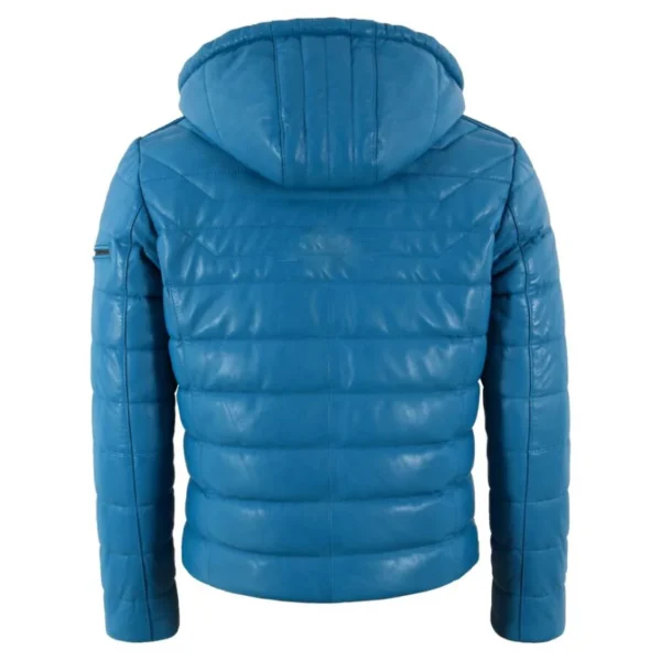 Men's Puffer Hooded Real Leather Jacket