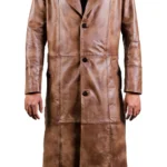 Mens Leather Brown Wax Duster Coat