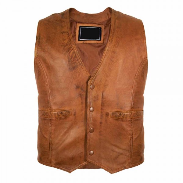 Men's Leather Vest In Brown