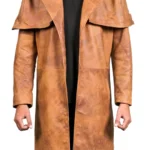 Mens Light Snuff Brown Leather Duster Coat