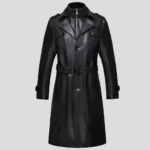 Mens Long Black Leather Trench Coat