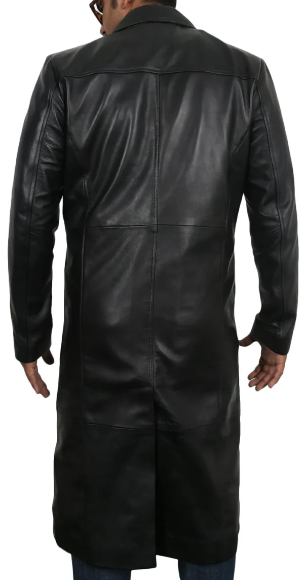 Mens Modern Fit Leather Trench Coat