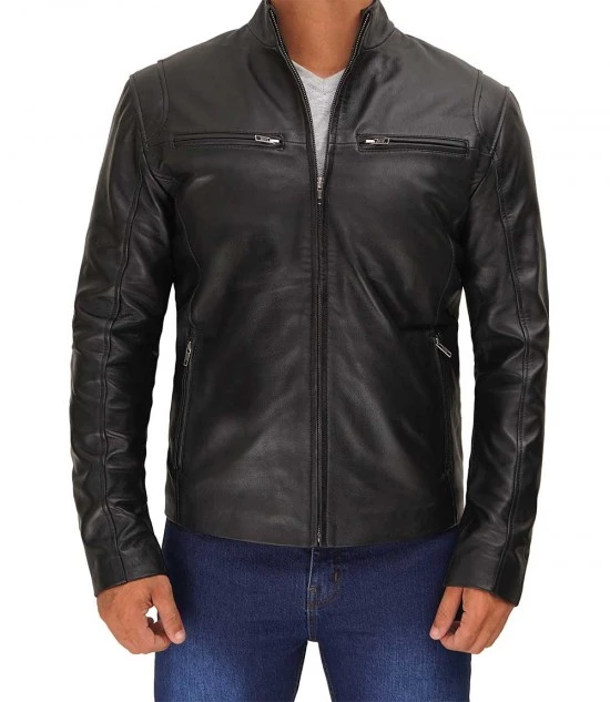 Men Black Tall Cafe Racer Leather Jacket