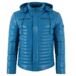 Puffer Hooded Leather Jacket