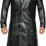 Mens Vintage Black Leather Duster Coat