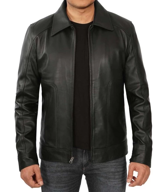 Mens Tall Black Harrington Vintage Leather Jacket