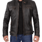 Mens Tall Cafe Racer Distressed Brown Leather Jacket