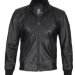 Mens Black Tall Real Cowhide Leather Bomber Jacket