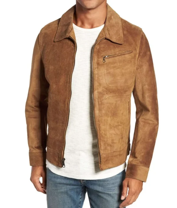 Mens Trucker Cowhide Rough Out Leather Jacket