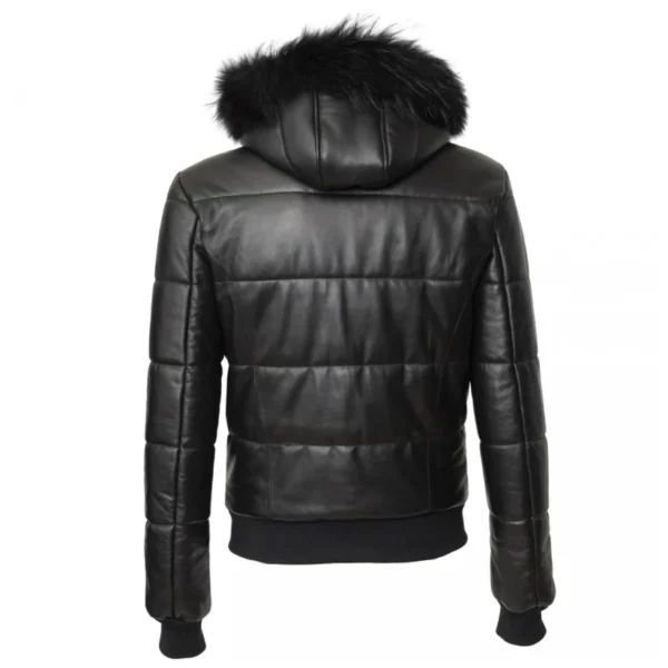Lack Leather Winter Puffer Jacket Hood and Fur
