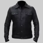Blake Mens Black Retro Leather Trucker Jacket