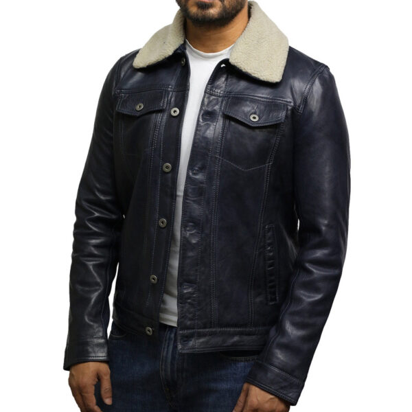 Black leather trucker jacket