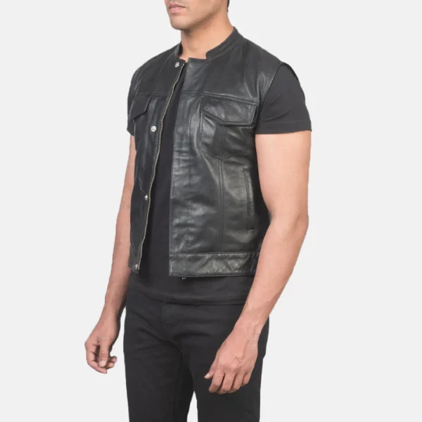 Mens black moto biker vest