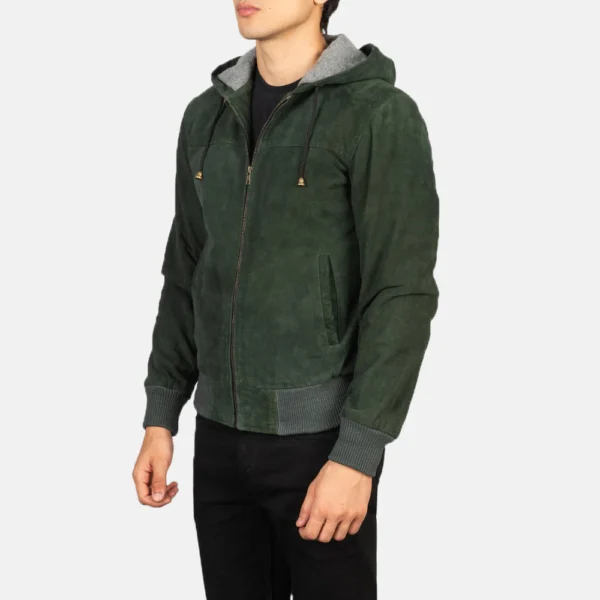Men’s green suede jacket with hood