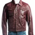 Mens Burgundy Leather Trucker Jacket