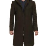 Olive Green Long Wool Coat for Men – Hooded Design