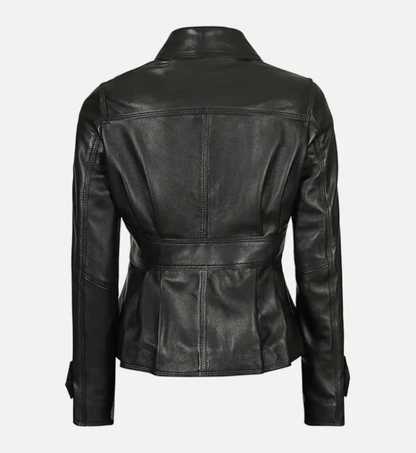 Motorcycle style black leather trucker jacket