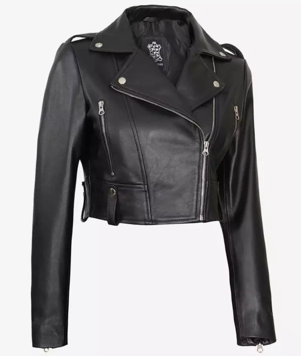 Cropped Black Leather Jacket for Women