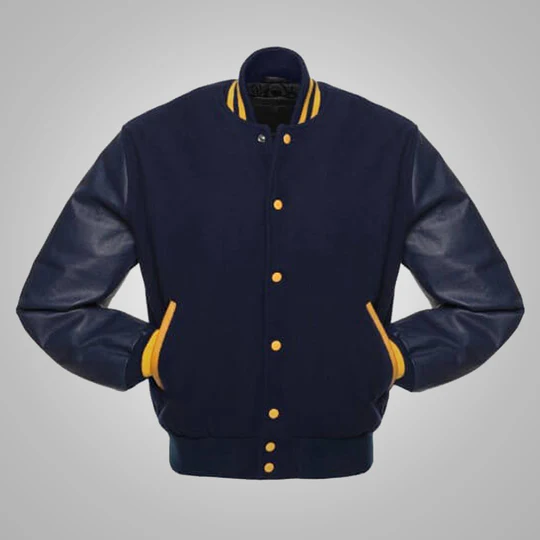 Navy Blue And Yellow Baseball Style Jacket