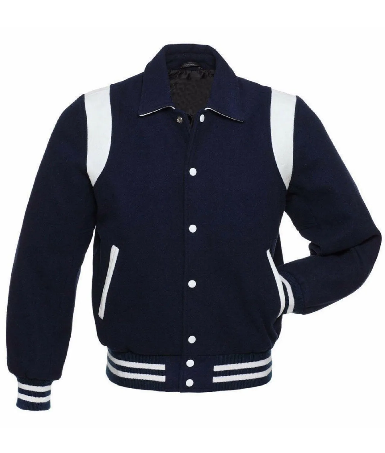 Navy Wool White Leather