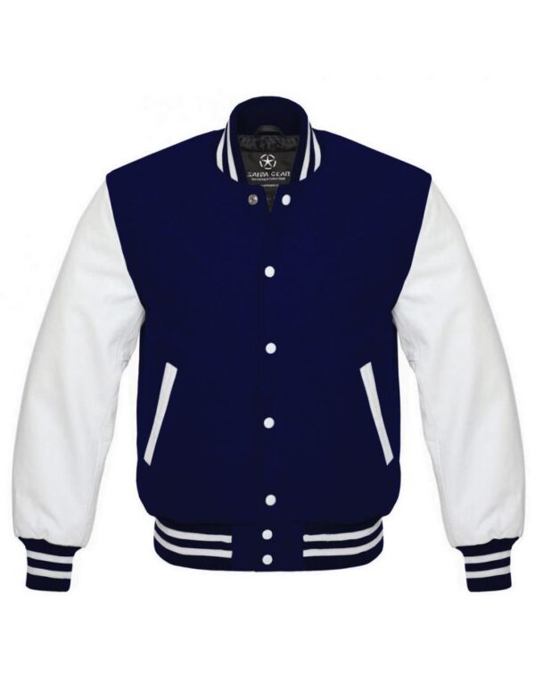 Men Navy Blue And White Letterman Jacket