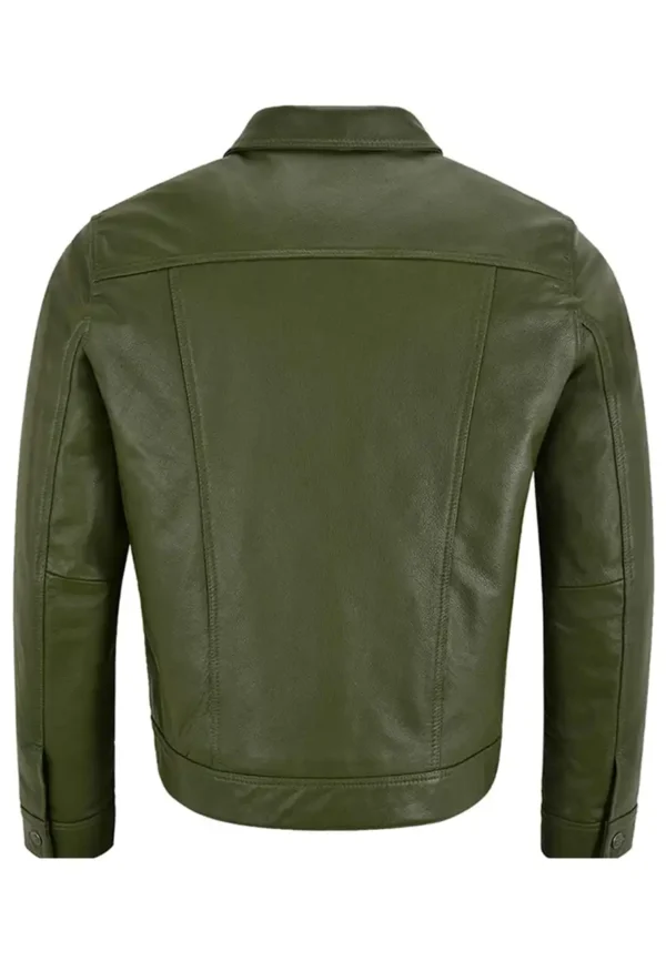 Mens Olive Green Leather Trucker Jacket