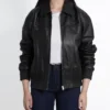 Womens Classic Black Oversized Bomber Leather Jacket