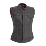Motorcycle Women's Leather Vest Pink