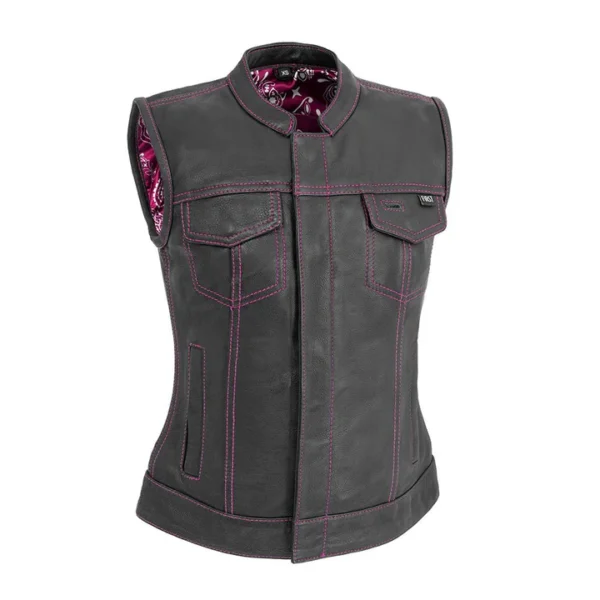 Motorcycle Women's Leather Vest Pink