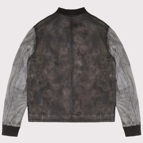 Distressed Varsity Style Leather Baseball Jacket