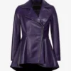 Womens Purple Leather Peplum Jacket