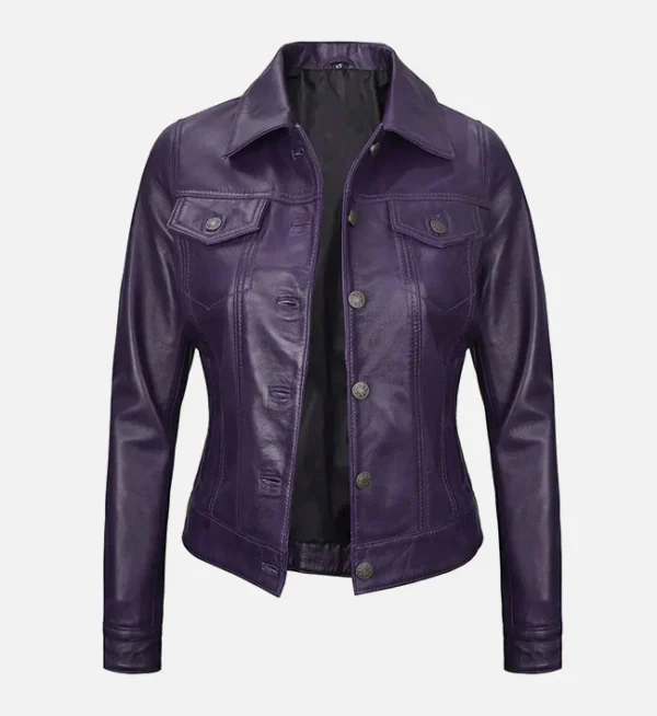 Purple leather jacket for women
