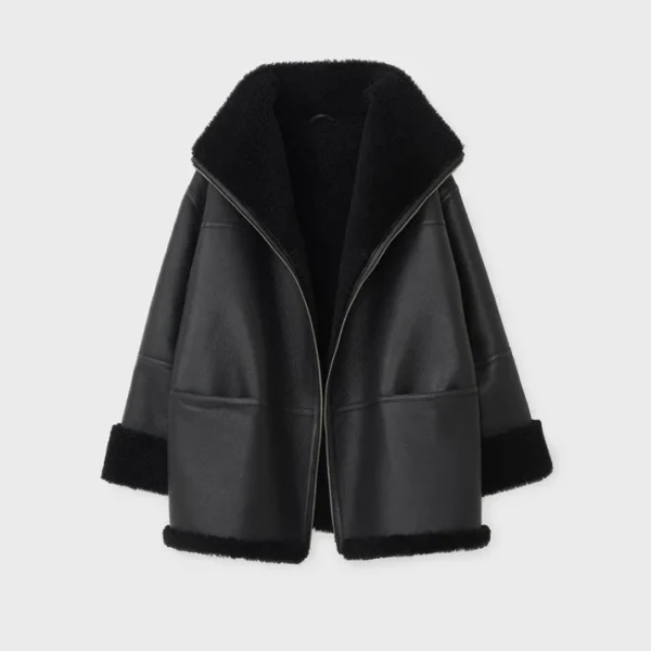 Womens B3 RAF Black Shearling Leather Jacket