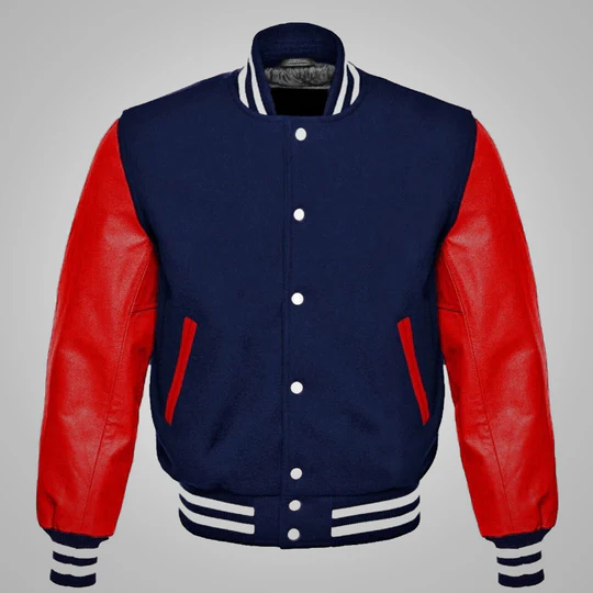 Mens Baseball Style Red And Blue Varsity Jacket