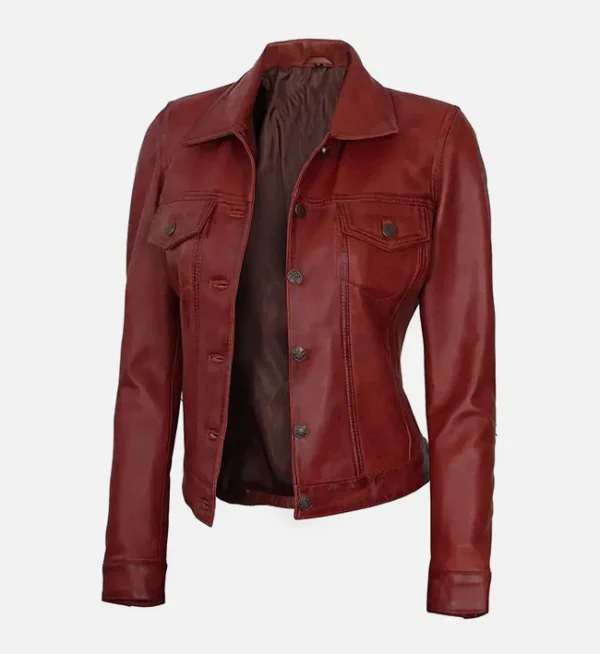 Red leather jacket for women