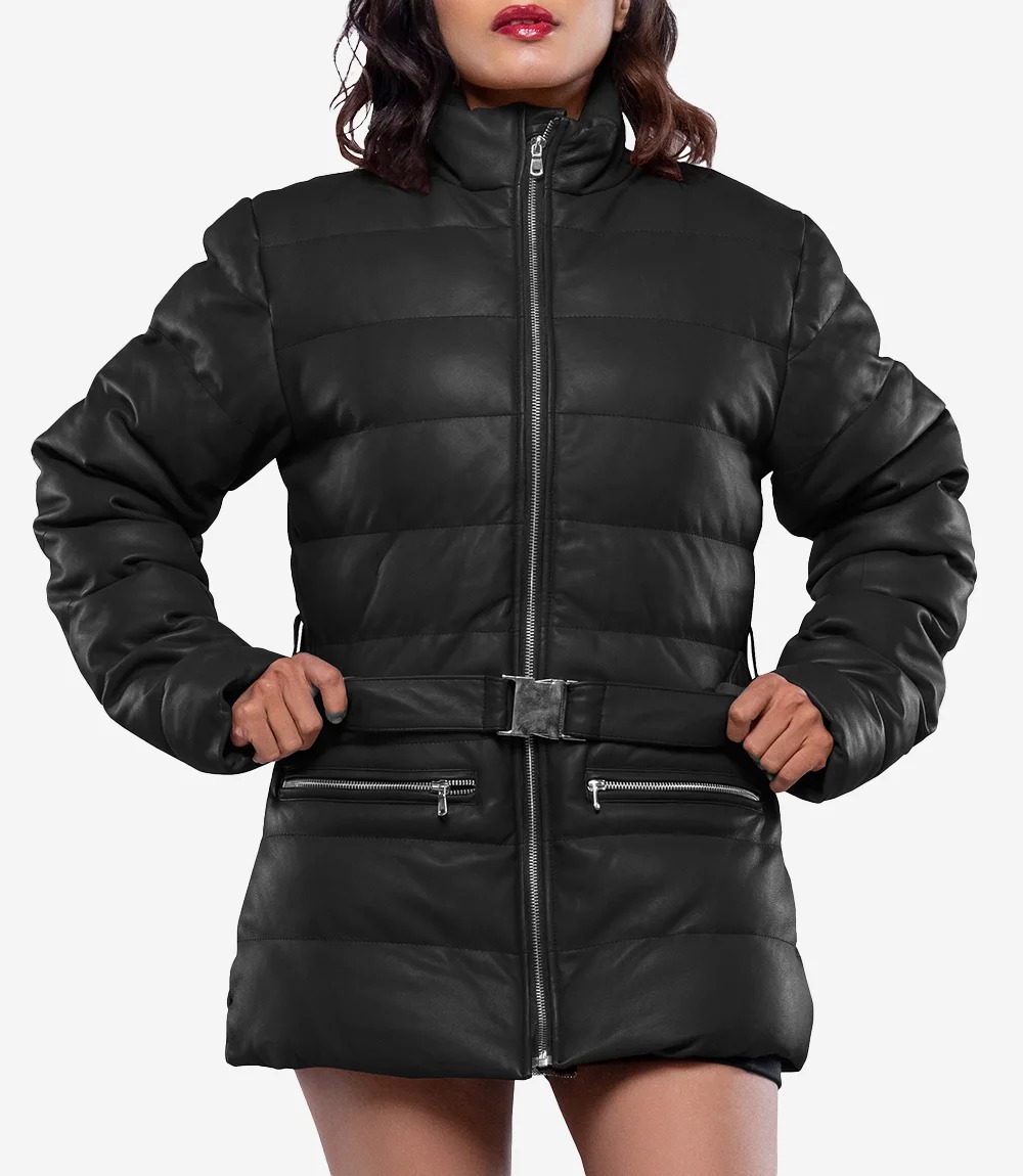 Black Leather Puffer Jacket