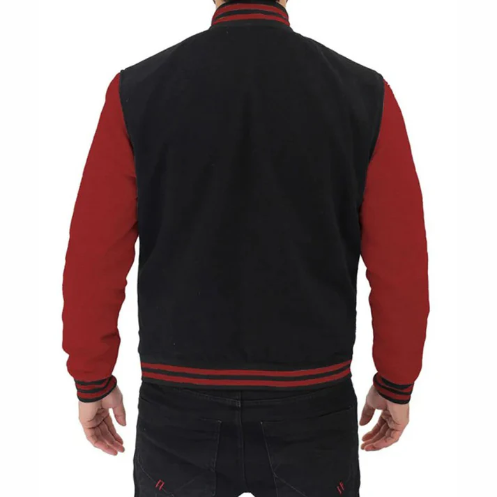 Mens Maroon And Black Baseball Varsity Jacket
