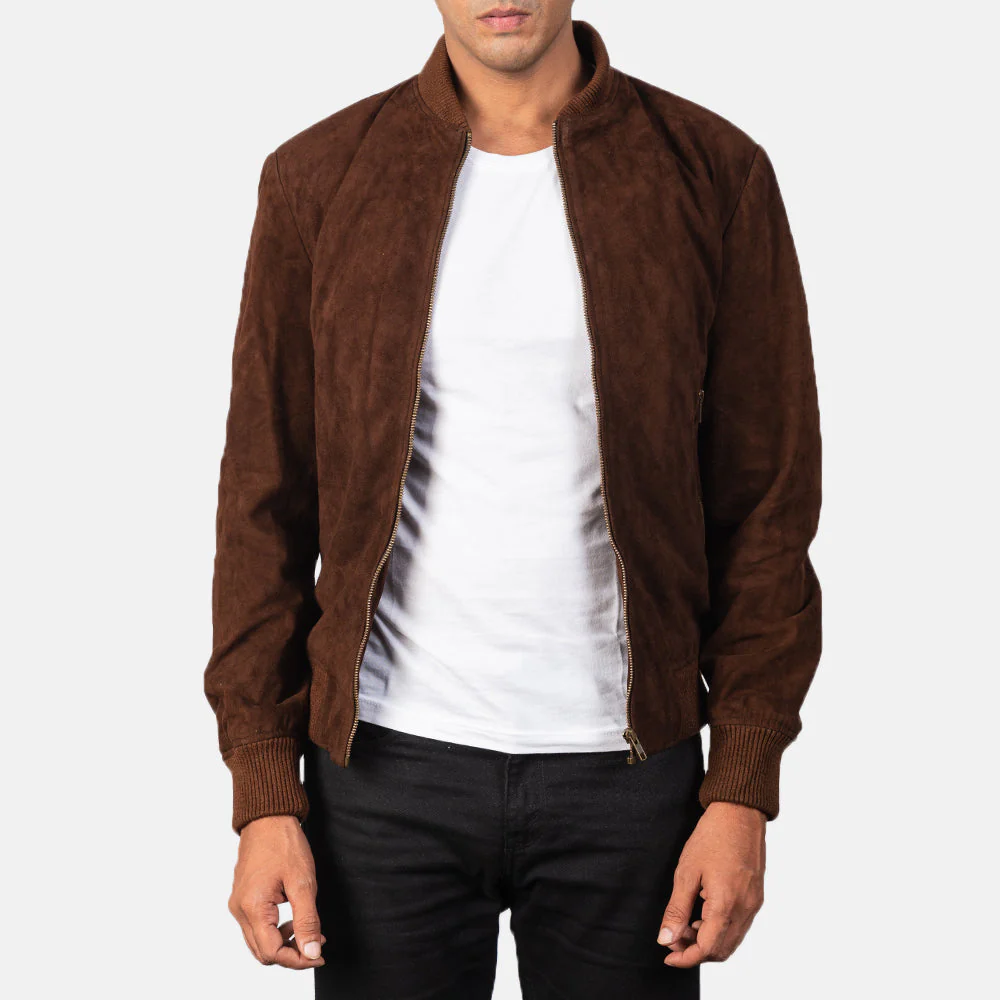 Mocha Suede Bomber Jacket