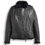 Womens Black Leather Shearling Biker Jacket