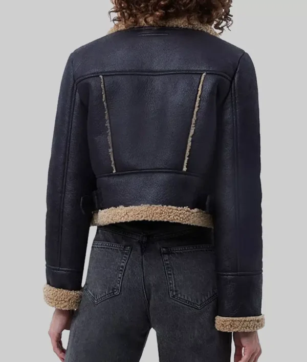 Shearling-lined black leather jacket